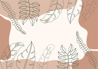 Hand drawn flat autumn Tropical Leaf and Flower Border