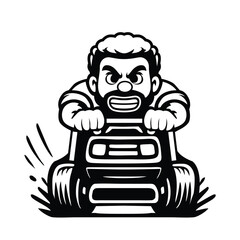Angry Man Racing a Lawnmower - Retro Comic Style Vector.eps