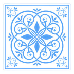 Blue Floral Ornament: A beautiful, symmetric illustration of a blue floral ornament that encapsulates the charm of elegance and classical design. 