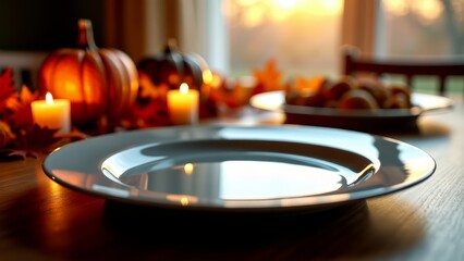 Obraz premium Empty thanksgiving plate reflecting holiday memories