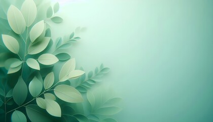 Soft green abstract background with blurred tropical leaves framing a smooth empty center space for modern nature-inspired designs.