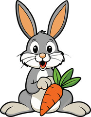 Cartoon Rabbit eating carrot vector art