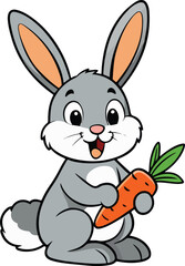 Fototapeta premium Cartoon Rabbit eating carrot vector art