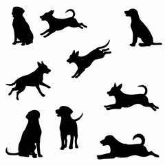 Dog silhouettes in various poses collection