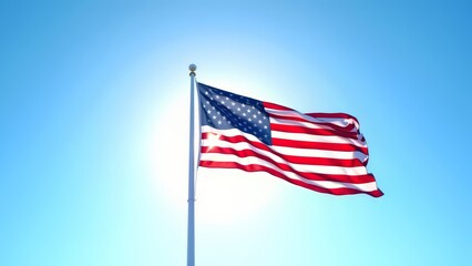Fototapeta premium Patriotic american flag waving against blue sky