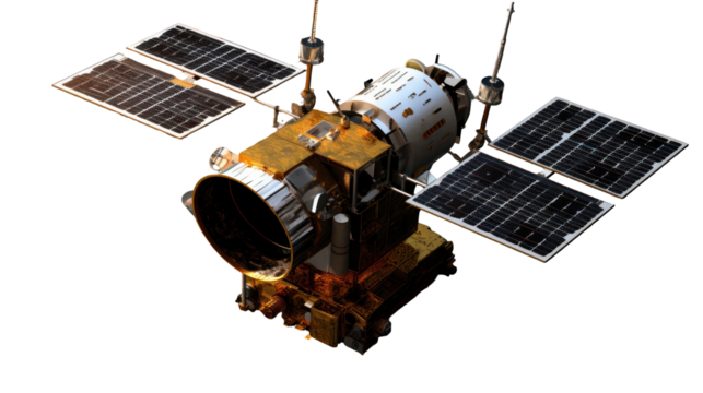  High-resolution rendering of a weather monitoring satellite on transparent background
