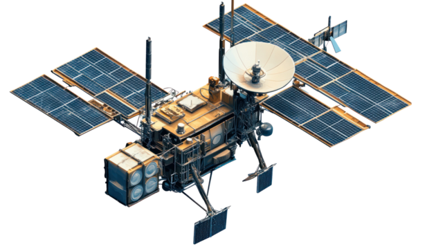  High-resolution rendering of a weather monitoring satellite on transparent background