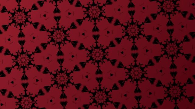 Hexagonal pattern with red floral shapes  dark centers forming a textured background with a subtle gradient