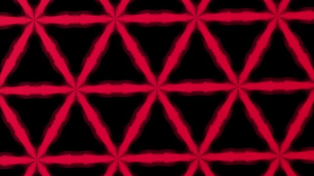 Red triangular lattice on black vibrant geometric pattern with starlike nodes