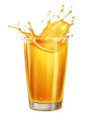  Fresh apple juice with vivid color in a tall glass with splash on transparent background
