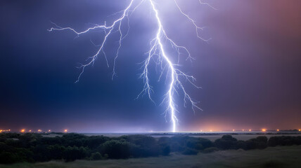 Lightning captured mid-strike against a dark night sky.