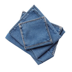 Folded Blue Jeans on White Background with Visible Stitching Details