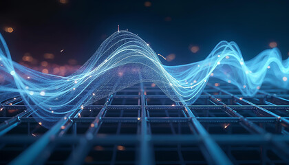 Obraz premium Electric wave forming along a metallic grid structure.