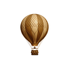 Brown and gold hot air balloon illustration floating in sky for travel adventure and exploration themes