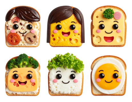 Kawaii Food Faces – Cute Transparent Background PNG Elements Set - Powered by Adobe