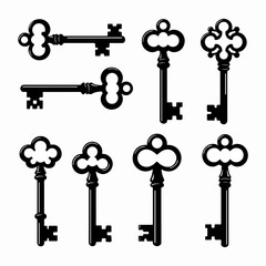 Antique keys set vintage style ornate collection