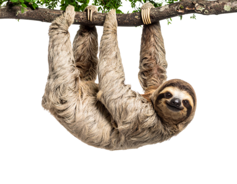 Cute Sloth Hanging on Tree –Transparent Background PNG Clipart for Kids Decor
