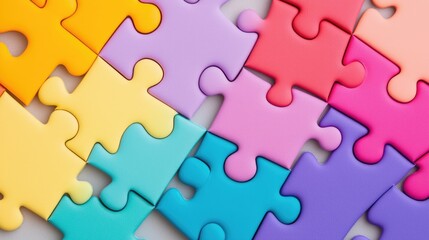 Fototapeta premium Vibrant and Colorful Puzzle Pieces Fitting Together to Symbolize the Attainment of Personal Objectives The Image Represents the Process of Achieving Success Through Strategic Planning