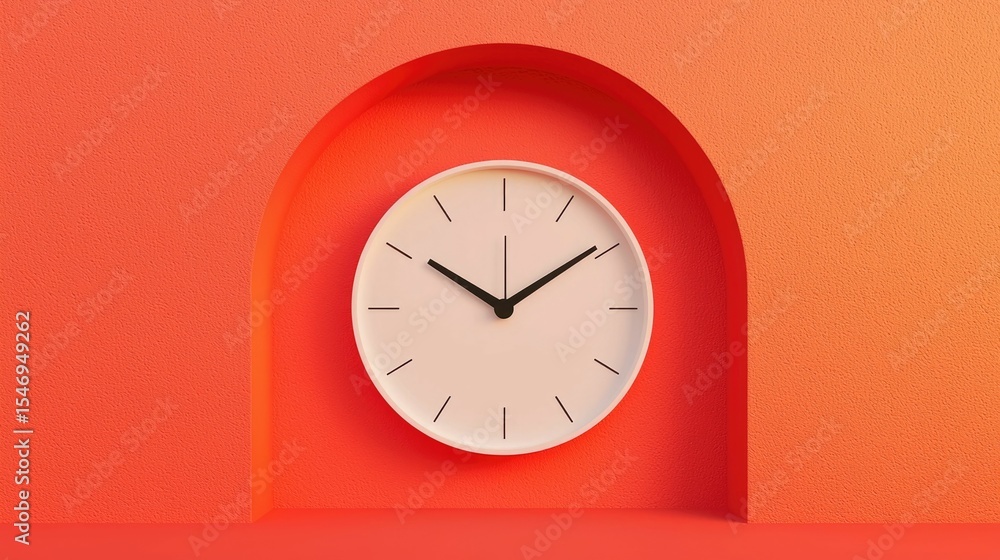 Poster minimalist alarm clock on vibrant orange background symbolizing the urgency and importance of achiev