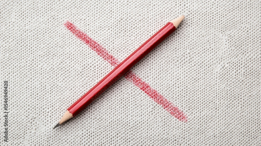 Poster close up view of a red pencil crossing out completed goals on a minimalist list representing the sat