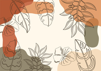 Floral line art flat Tropical Leaves Background