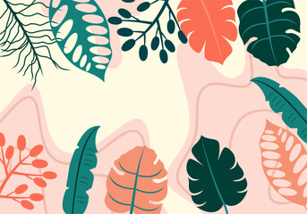 Flower background template Tropical Leaf Line Art