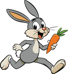 cute cartoon rabbit running with carrot vector art