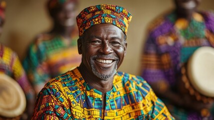 Vibrant African Folklore Storytelling Session with Smiling Tribal Elder Sharing Cultural Tales and Wisdom
