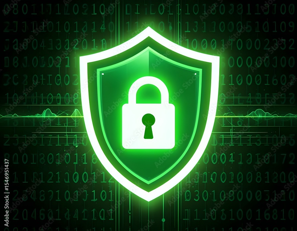 Poster cybersecurity shield protecting digital assets with robust security