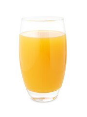 Tasty mango juice in glass isolated on white