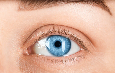 Closeup view of woman with blue eyes
