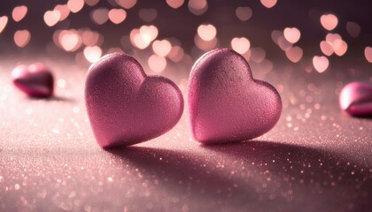 Obraz premium sparkling pink hearts resting on a glittering surface a romantic valentine s day theme