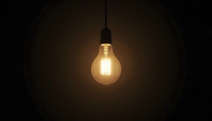 Illuminated light bulb against a dark background.