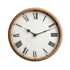 Vintage Round Clock with Roman Numerals on a White Background