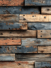A tapestry of weathered wooden planks in varying shades of brown and black is displayed, revealing the beauty of time-worn surfaces and unique textures that add warmth to any ambiance.