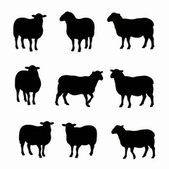 Sheep silhouettes set animal mammal livestock farm