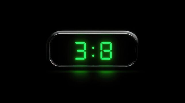 Green LED Digital Time Display Dark Background