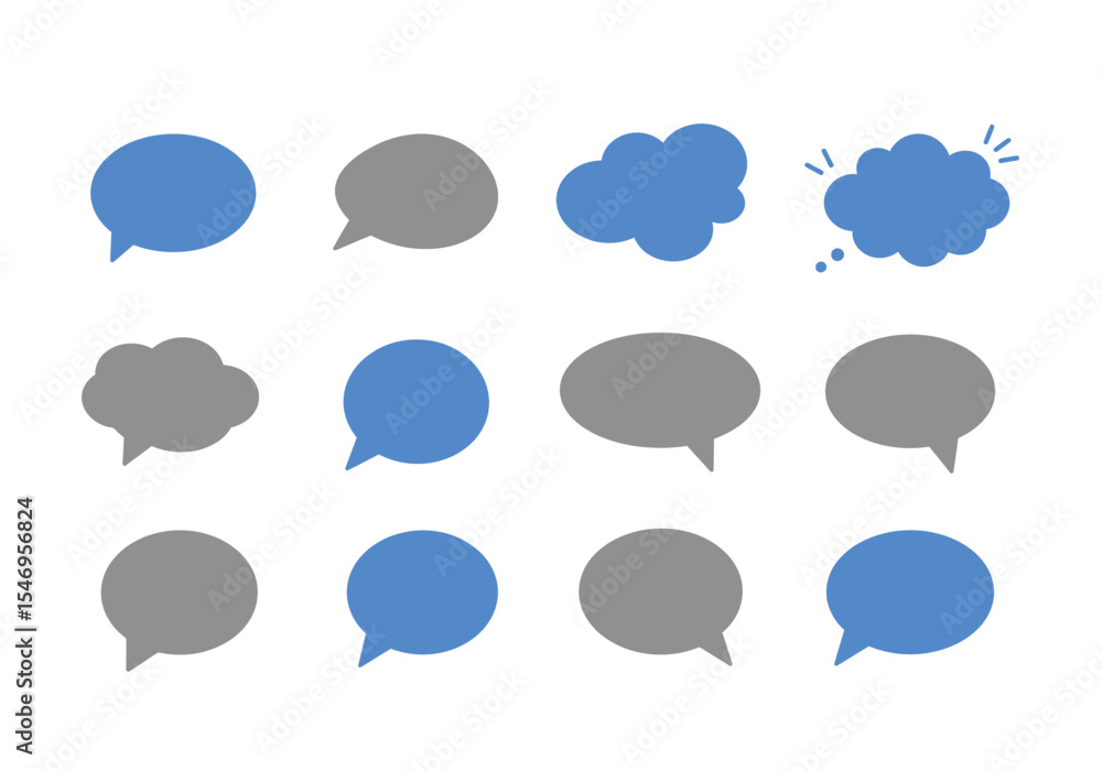 Aufkleber graphic of blue and gray speech bubbles arranged in a grid pattern on a white background
