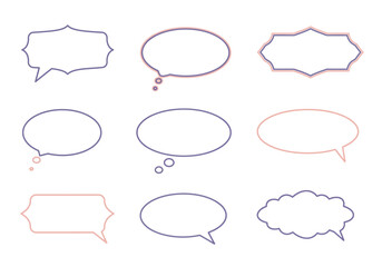 Illustration featuring nine speech bubbles in various shapes and colors