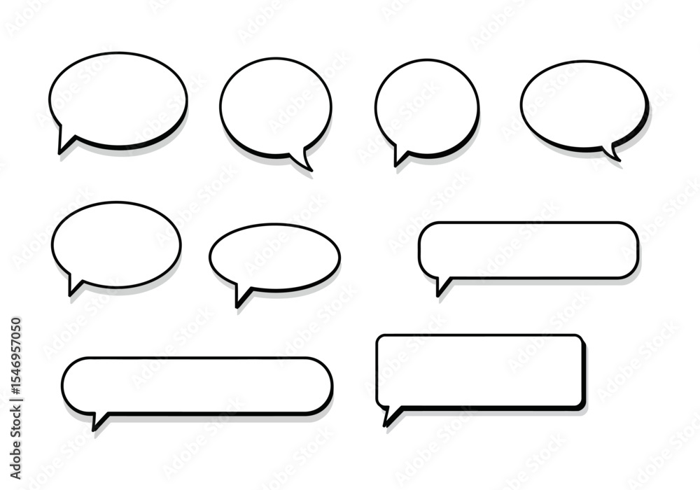 Poster nine speech bubbles of various shapes and sizes with slight shadows