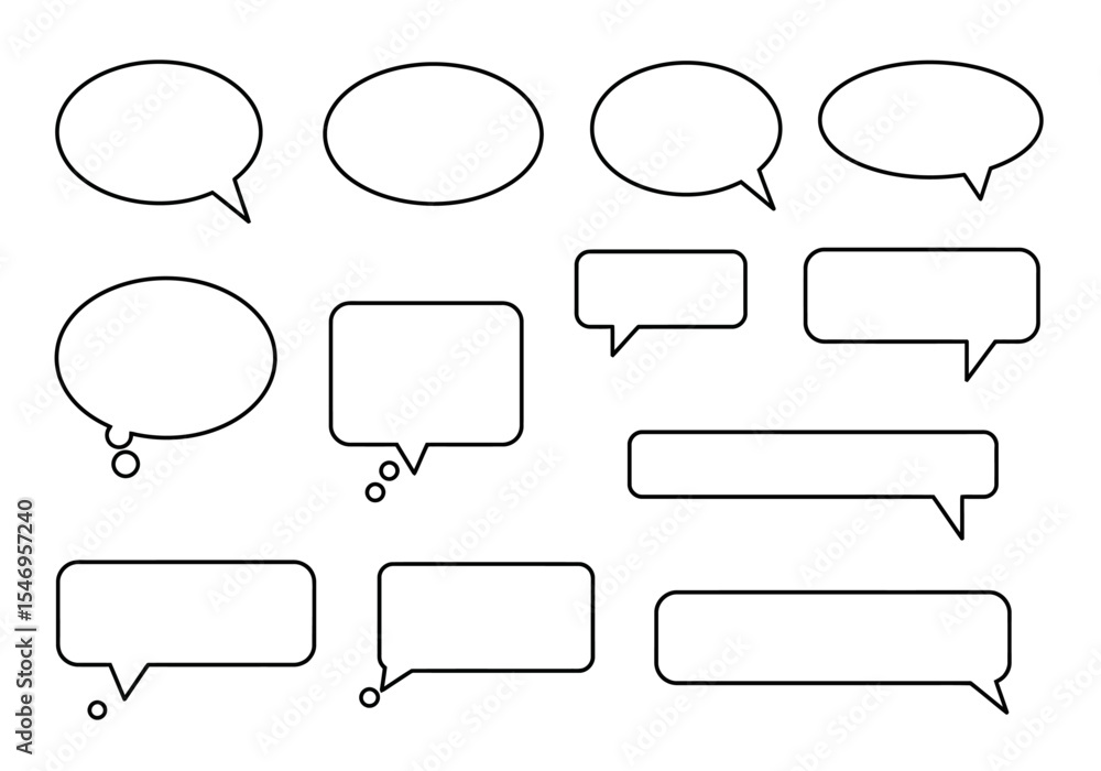 Poster the image displays a collection of twelve distinct outlined speech bubble shapes varying in form and