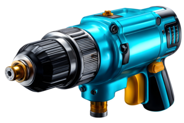High-power pneumatic impact wrench, shown from side view with metal grip detail and air hose connector, ideal for mechanic themes, transparent to transparent background