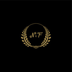 NF beautiful feminine and elegant wedding monogram initial logo with circle floral gold