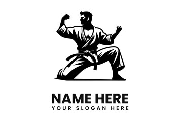 Silhouette of a martial artist in a fighting stance, ready to compete.