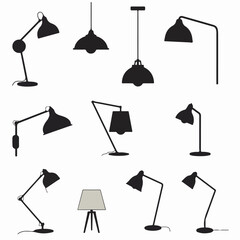 Lamp silhouettes desk and hanging lights collection