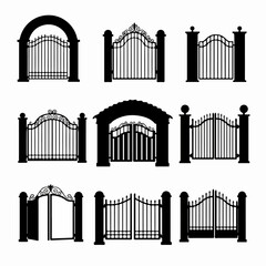 Iron gates set, architecture entrance elements