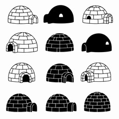 Igloo houses line art silhouette architecture