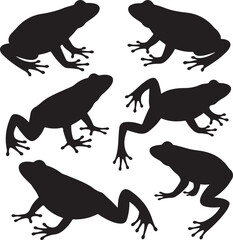 Detailed Black Frog Silhouette Vector Illustrations Set - Amphibian Outlines for Nature, Wildlife, Pond, and Biology Designs