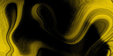 Abstract halftone artwork with a flowing yellow and black liquid texture. Great for modern graphic design and bold backgrounds.