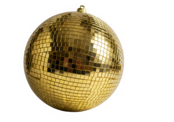 Golden disco ball mirror reflection isolated on transparent background